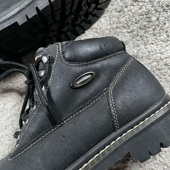Vintage Y2K Skechers Boots Womens Chunky Work Ankle Bootie 2620 Black Leather - Picture 3 of 11